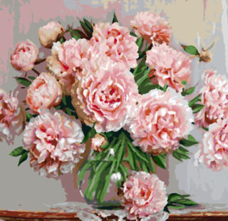 KAZ090 Раскраска по номерам «Розовые пионы в вазе»