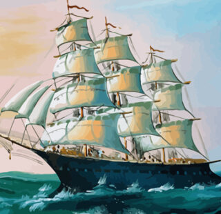 KAZ134 Раскраска по номерам серия «Парусник в море»