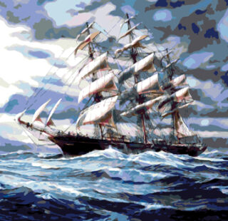 KAZ135 Раскраска по номерам серия «Парусник в море2»
