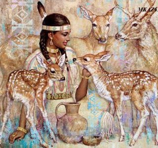 MKAZ616 Набор алмазный «Девушка и оленята»